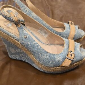 UGG Noella Womens Denim Wedge Sandals Sz 9